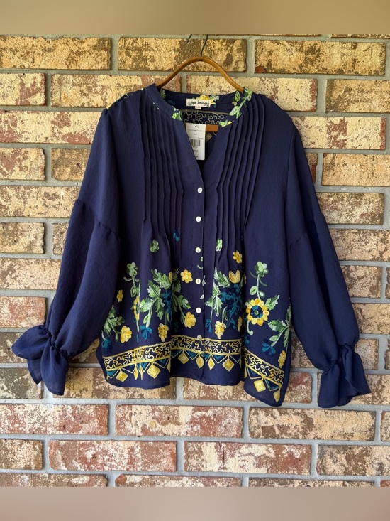 Hope Springs Tops - Hope Springs NWT Top Size Large Blue & Yellow Embroidered Beauty! Excellent!